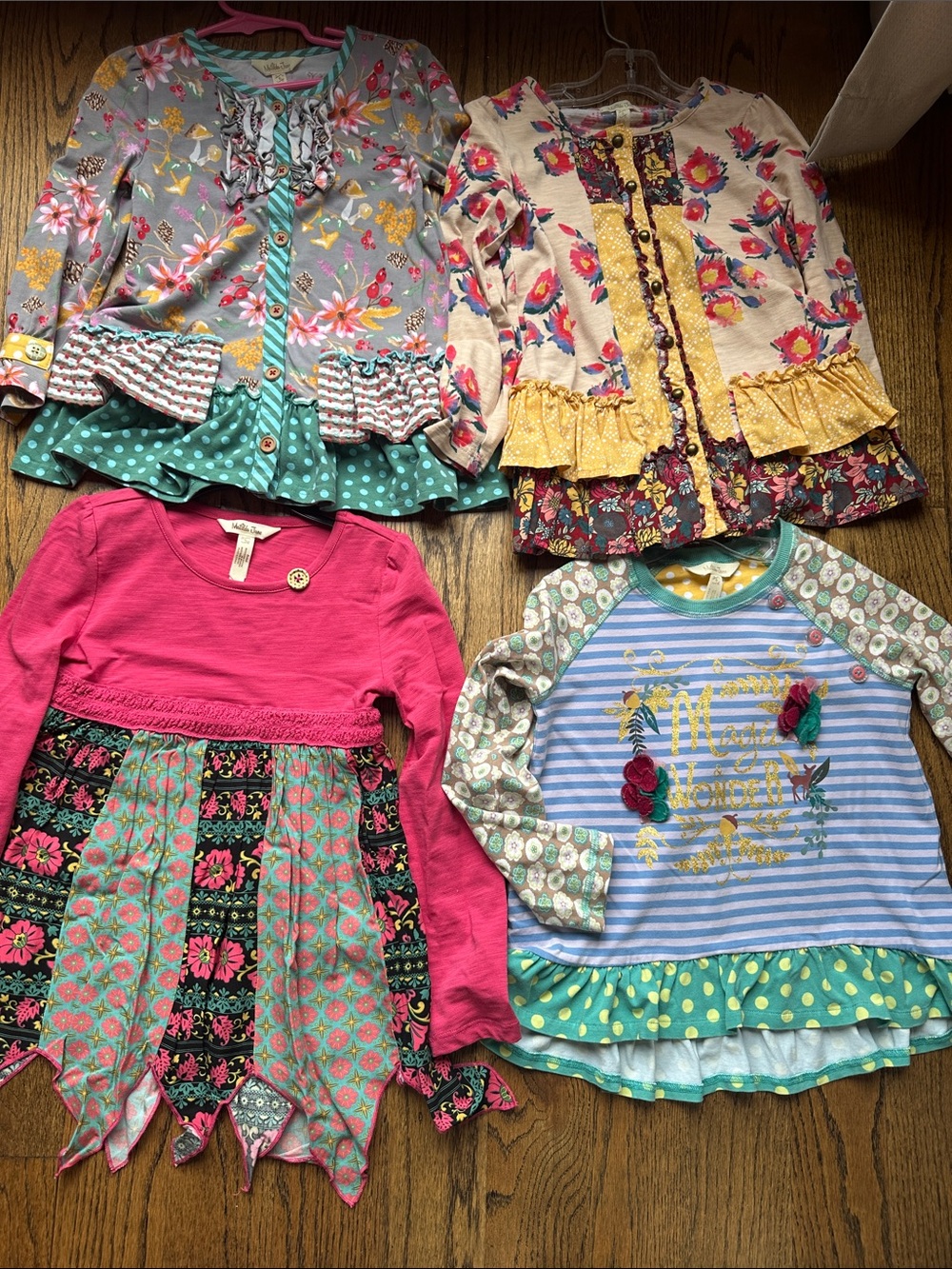 Set of 4 Matilda Jane Mixed-Print Girls' Tops - Pink, Teal, Yellow & Gray